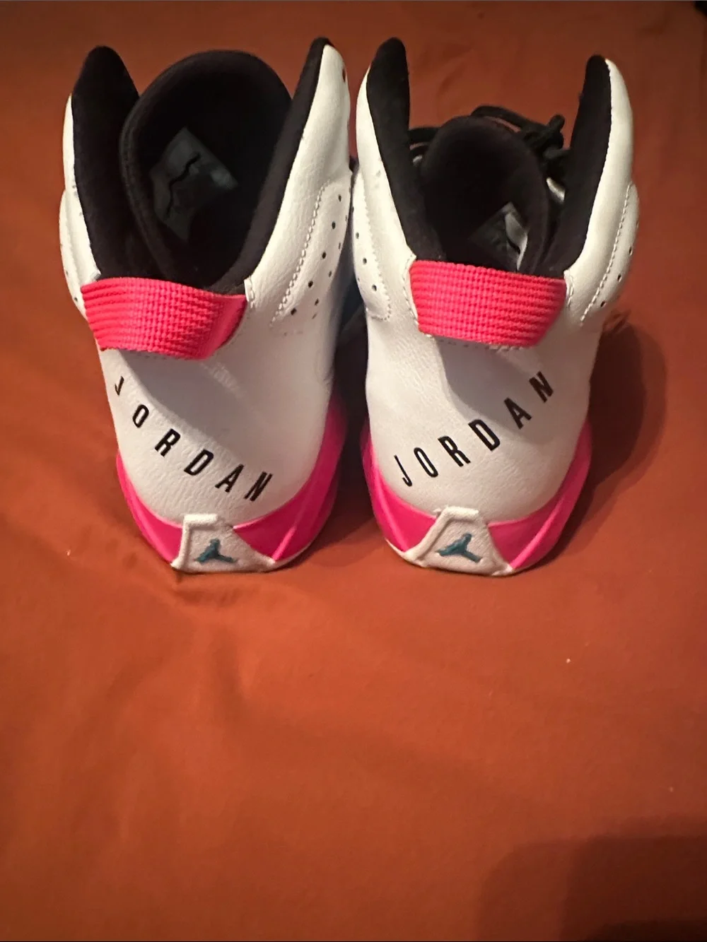 Jordan White High-Top Sneakers with Pink & Teal Accents